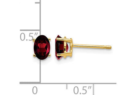 14K gold garnet oval earrings, further view