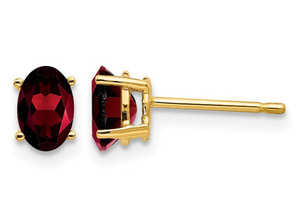 14K gold garnet oval earrings