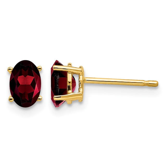 14k Oval Garnet Earrings, 6 x 4mm