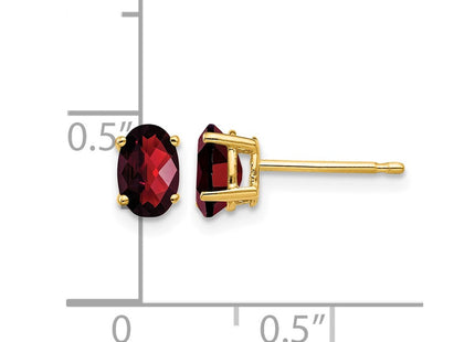14K gold garnet oval earrings, further view