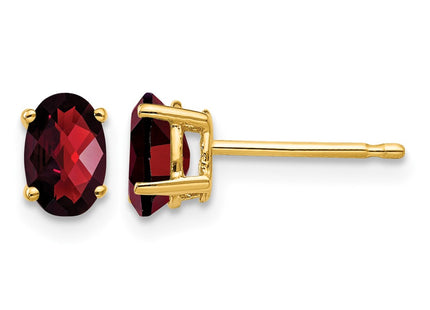 14K gold garnet oval earrings