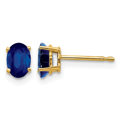 14K Sapphire Post Earrings, 6 x 4mm
