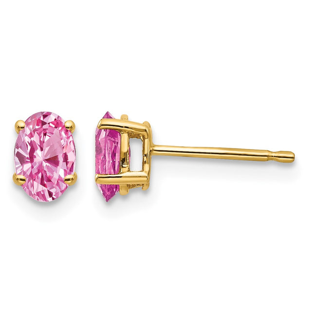14k Pink Sapphire Post Earrings, 6 x 4mm