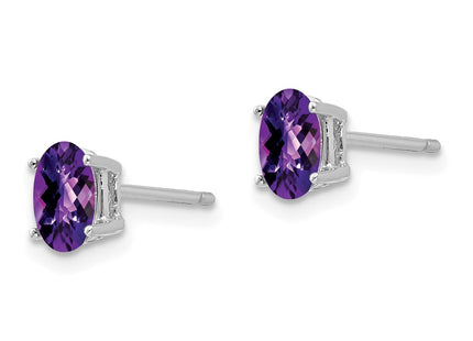 14K white gold amethyst oval earrings, alternate view
