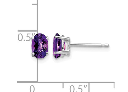 14K white gold amethyst oval earrings, further view