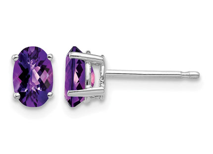 14K white gold amethyst oval earrings