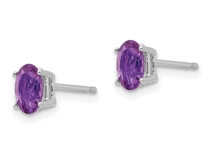 14K white gold amethyst oval earrings, alternate view
