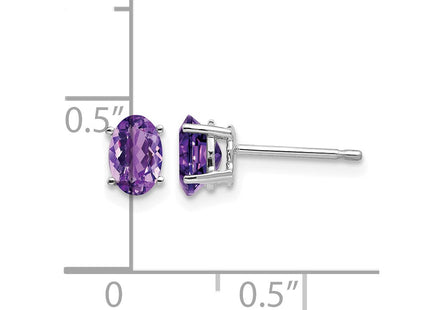14K white gold amethyst oval earrings, further view