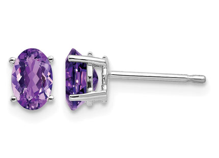 14K white gold amethyst oval earrings