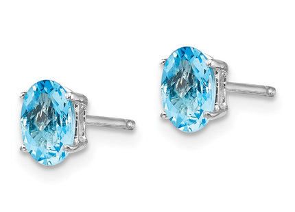 14K white gold blue topaz oval earrings, alternate view