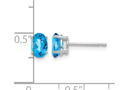 14K white gold blue topaz oval earrings, further view