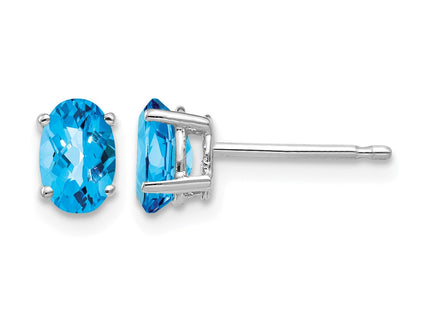 14K white gold blue topaz oval earrings