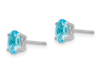 14K white gold blue topaz oval earrings, alternate view