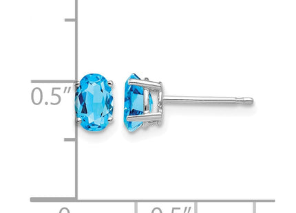 14K white gold blue topaz oval earrings, further view