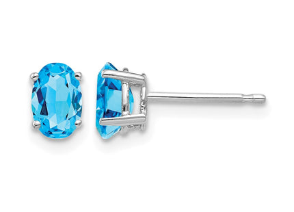 14K white gold blue topaz oval earrings
