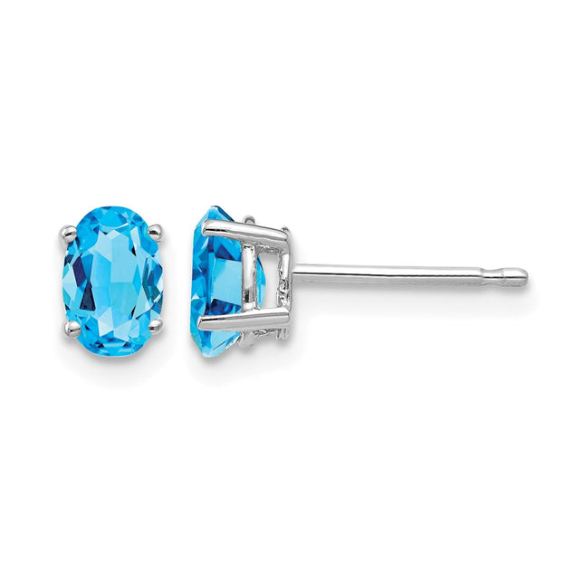 14k White Gold Oval Blue Topaz Earrings, 6 x 4mm