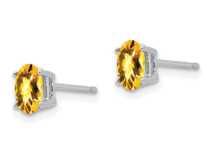 14K white gold citrine oval earrings, alternate view
