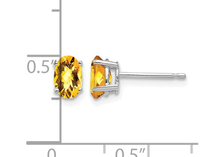 14K white gold citrine oval earrings, further view