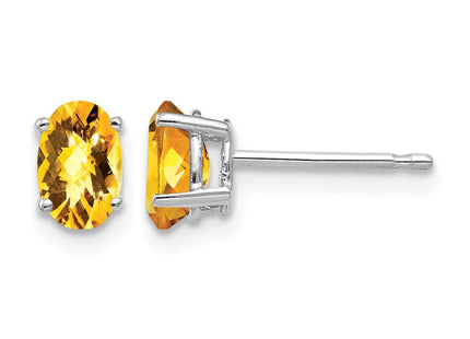14K white gold citrine oval earrings