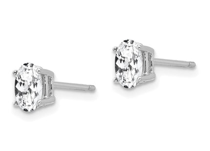 14K white gold cubic zirconia oval stud earrings, alternate view