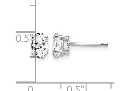 14K white gold cubic zirconia oval stud earrings, further view