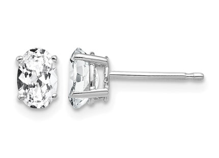 14K white gold cubic zirconia oval stud earrings