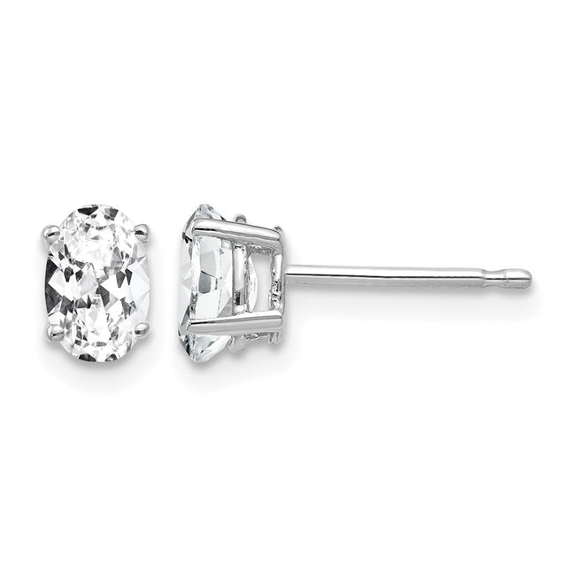 14k White Gold Cubic Zirconia Oval Stud Earrings, 7 x 4mm