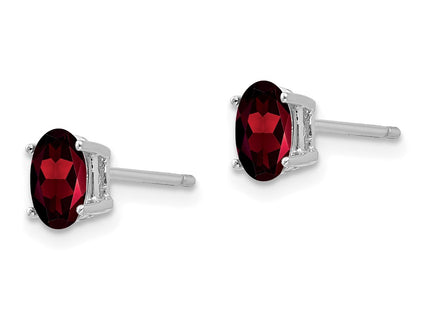 14K white gold garnet oval earrings, alternate view