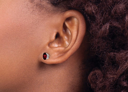 14K white gold garnet oval earrings, another view