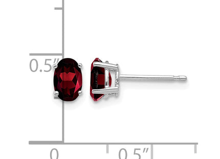 14K white gold garnet oval earrings, further view