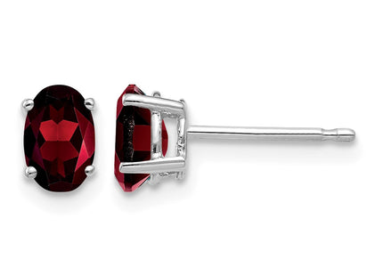 14K white gold garnet oval earrings