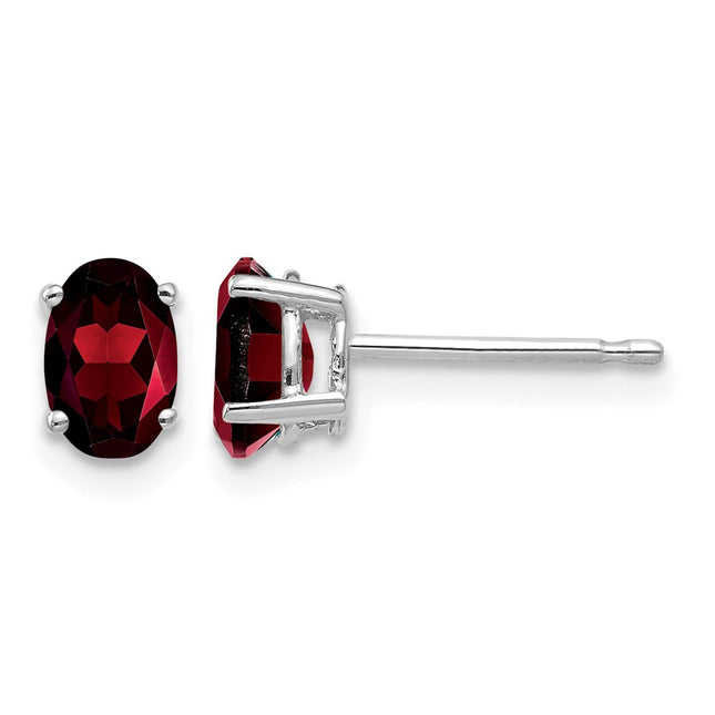 14k White Gold Oval Garnet Earrings, 6 x 4mm