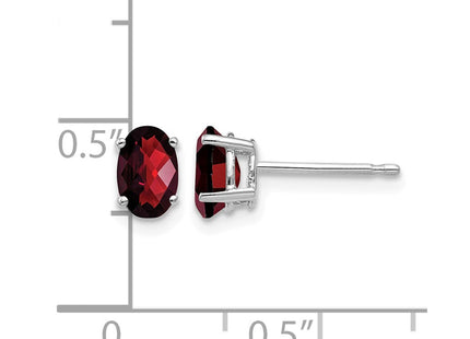 14K white gold garnet oval earrings, further view