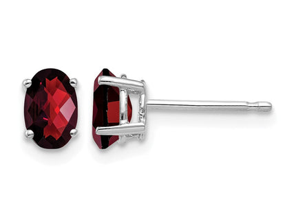 14K white gold garnet oval earrings