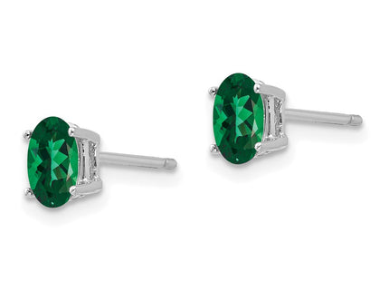 14K white gold oval stud earrings, alternate view