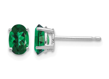 14K white gold oval stud earrings