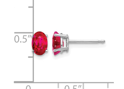 14K white gold ruby earrings, further view
