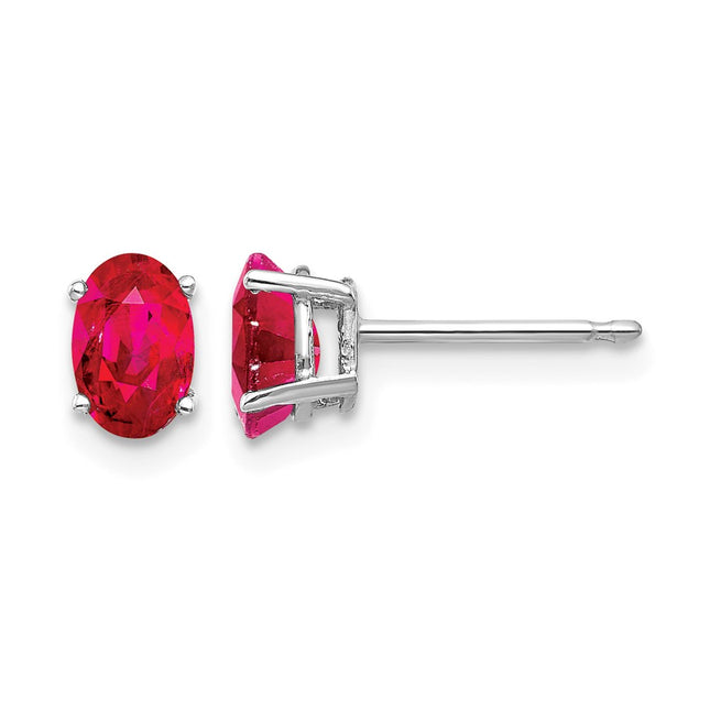 14k White Gold Ruby Earrings, 6 x 4mm