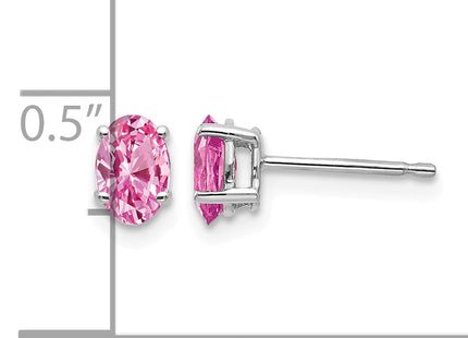 14k White Gold Pink Sapphire Earrings, 6 x 4mm