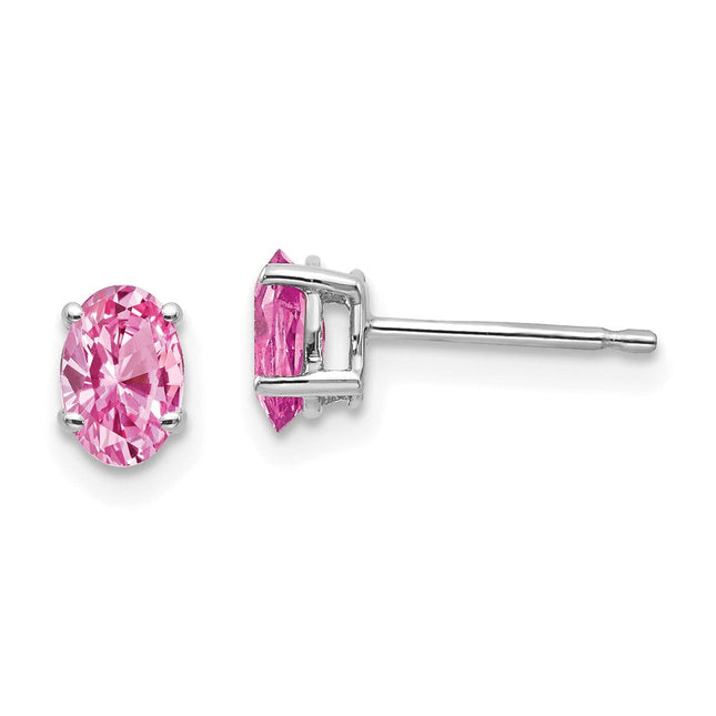 14k White Gold Pink Sapphire Earrings, 6 x 4mm