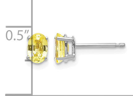 14k White Gold Yellow Sapphire Earrings, 6 x 4mm