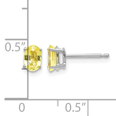 14K White Gold Yellow Sapphire Earrings, 6 x 4mm