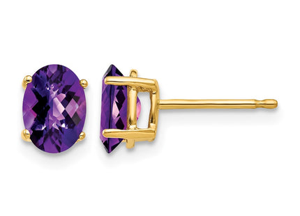 14K gold amethyst oval earrings