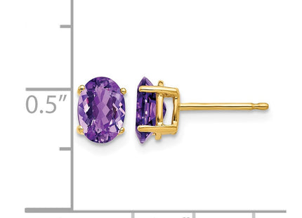 14K gold amethyst oval earrings, further view