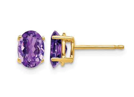 14K gold amethyst oval earrings