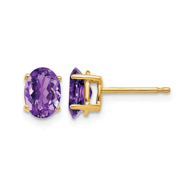 14k Oval Amethyst Earrings, 7 x 5mm
