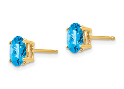 14K gold blue topaz oval earrings, alternate view