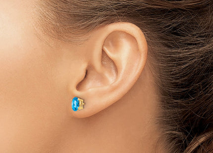 14K gold blue topaz oval earrings, another view