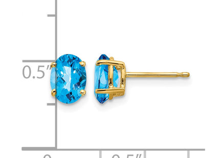 14K gold blue topaz oval earrings, further view