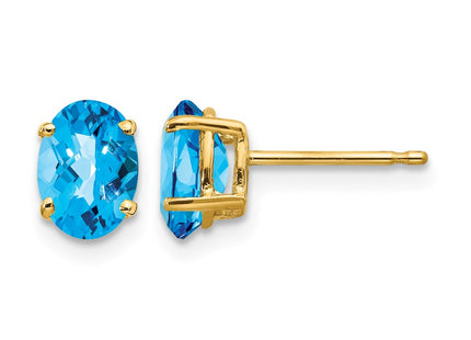 14K gold blue topaz oval earrings